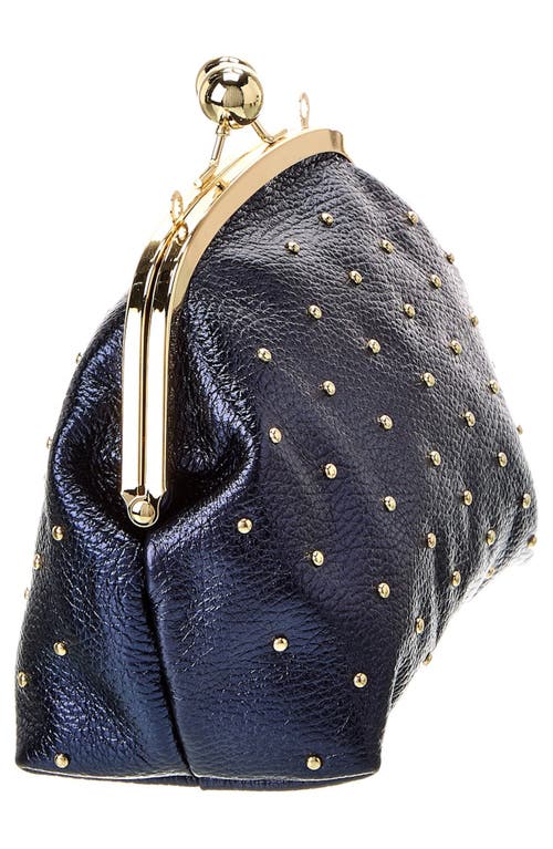 Persaman New York Studded Leather Clutch In Metallic Blue