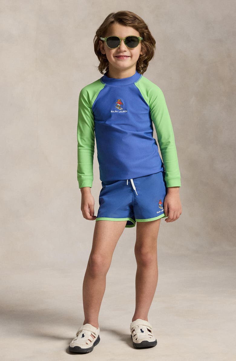 Polo Ralph Lauren Kids' Long Sleeve Performance Rashguard, Alternate, color, Bai Blue/ Lime