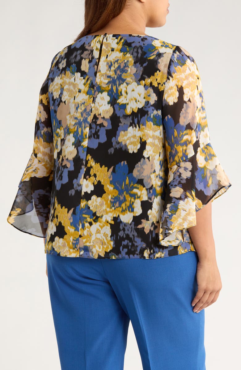 KASPER Ruffle Sleeve Top, Alternate, color, Black Multi