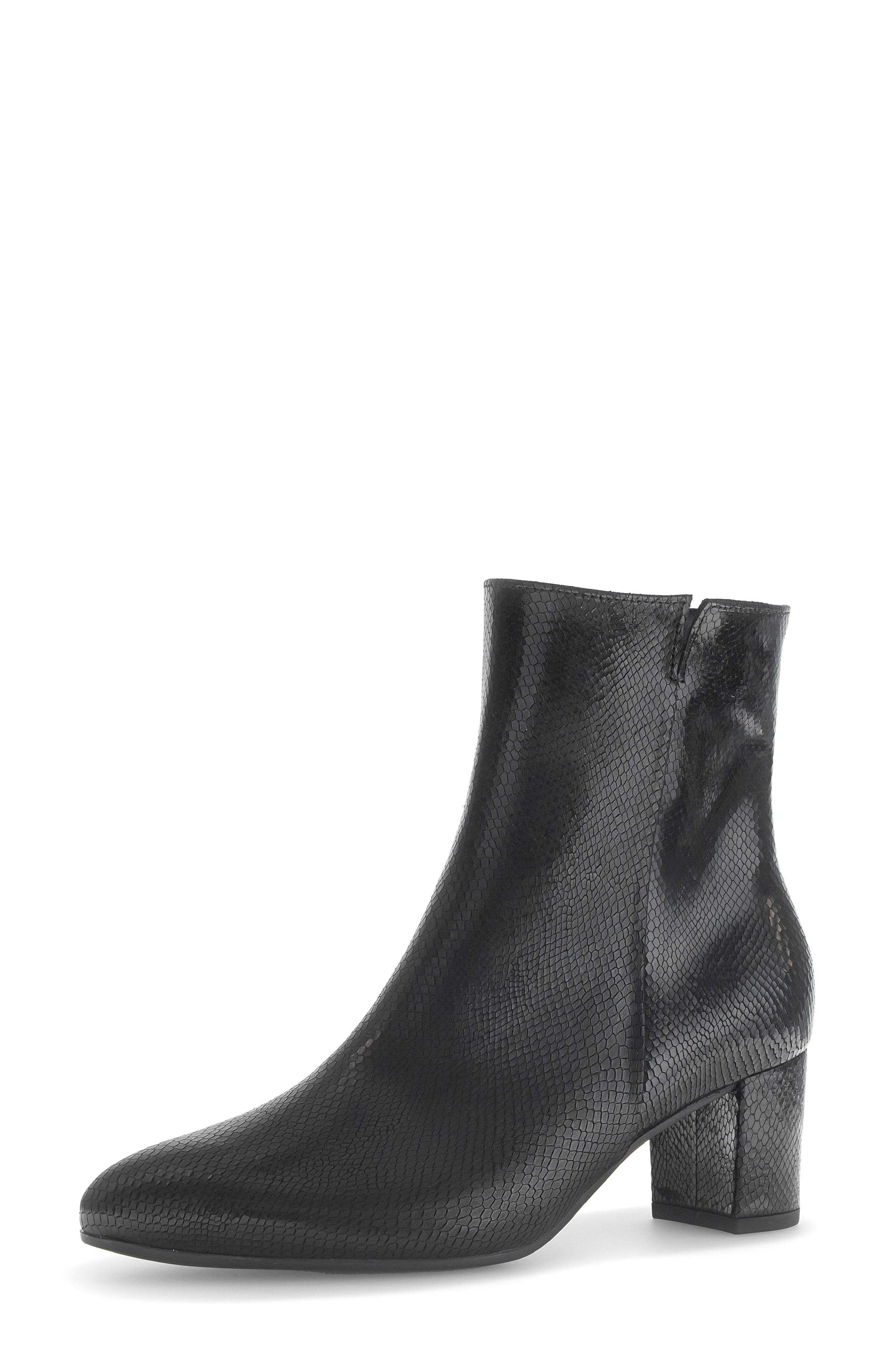 Sabine Croc Embossed Leather Bootie, Main, color, BLACK