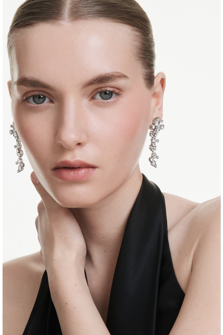 Constella Crystal Drop Earrings, Alternate, color, WHITE/ SILVER