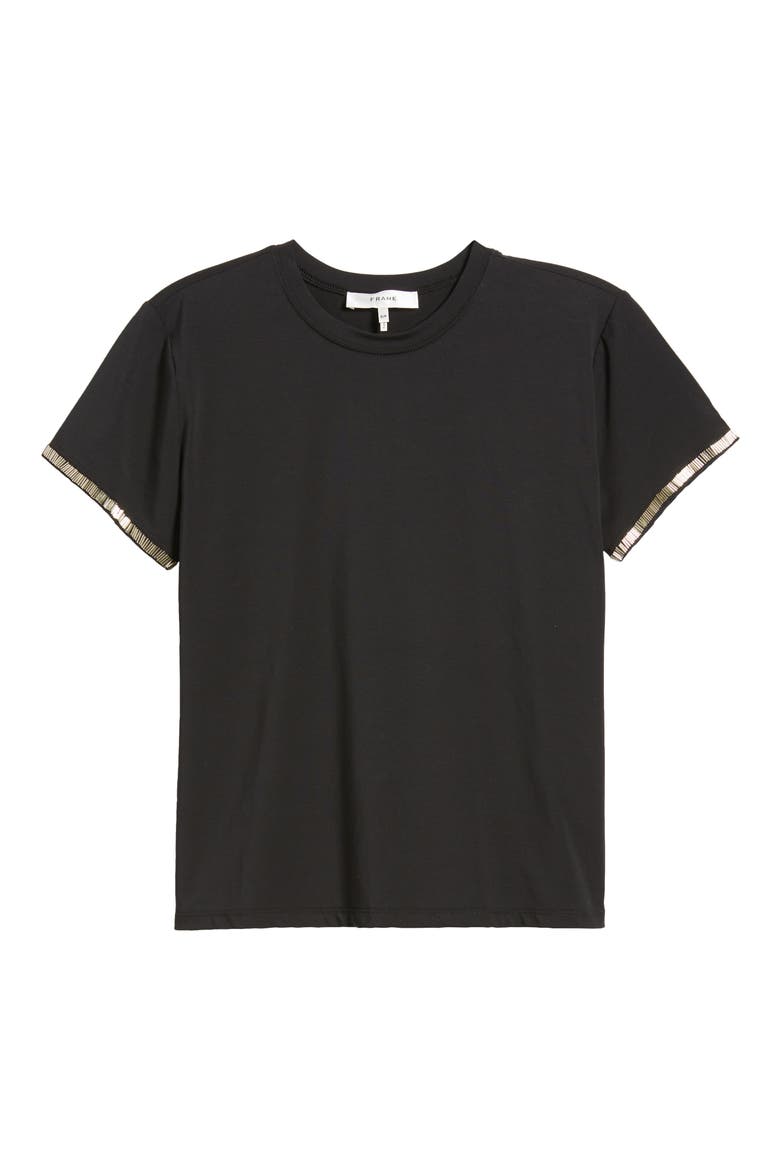 Beaded Stretch Cotton T-Shirt, Alternate, color, BLACK