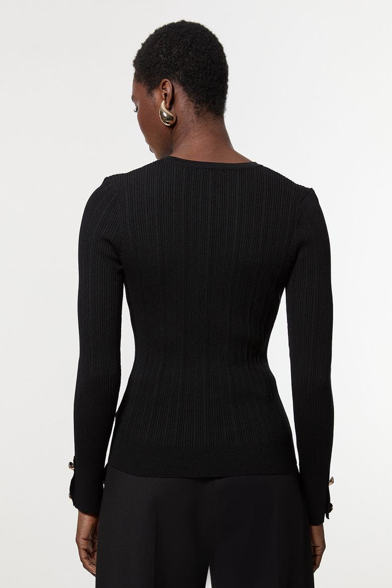 Military Trim Rib Long Sleeve Knit Top, Alternate, color, Black