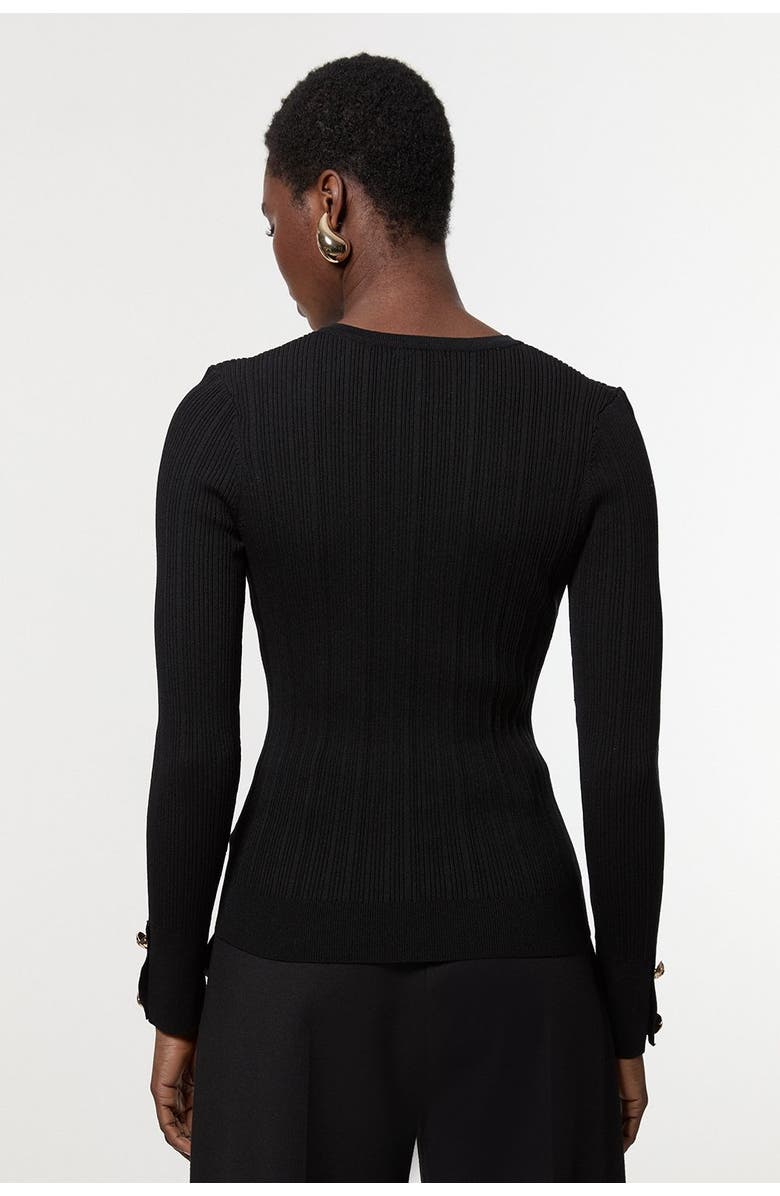 Karen Millen Military Trim Rib Long Sleeve Knit Top, Alternate, color, Black