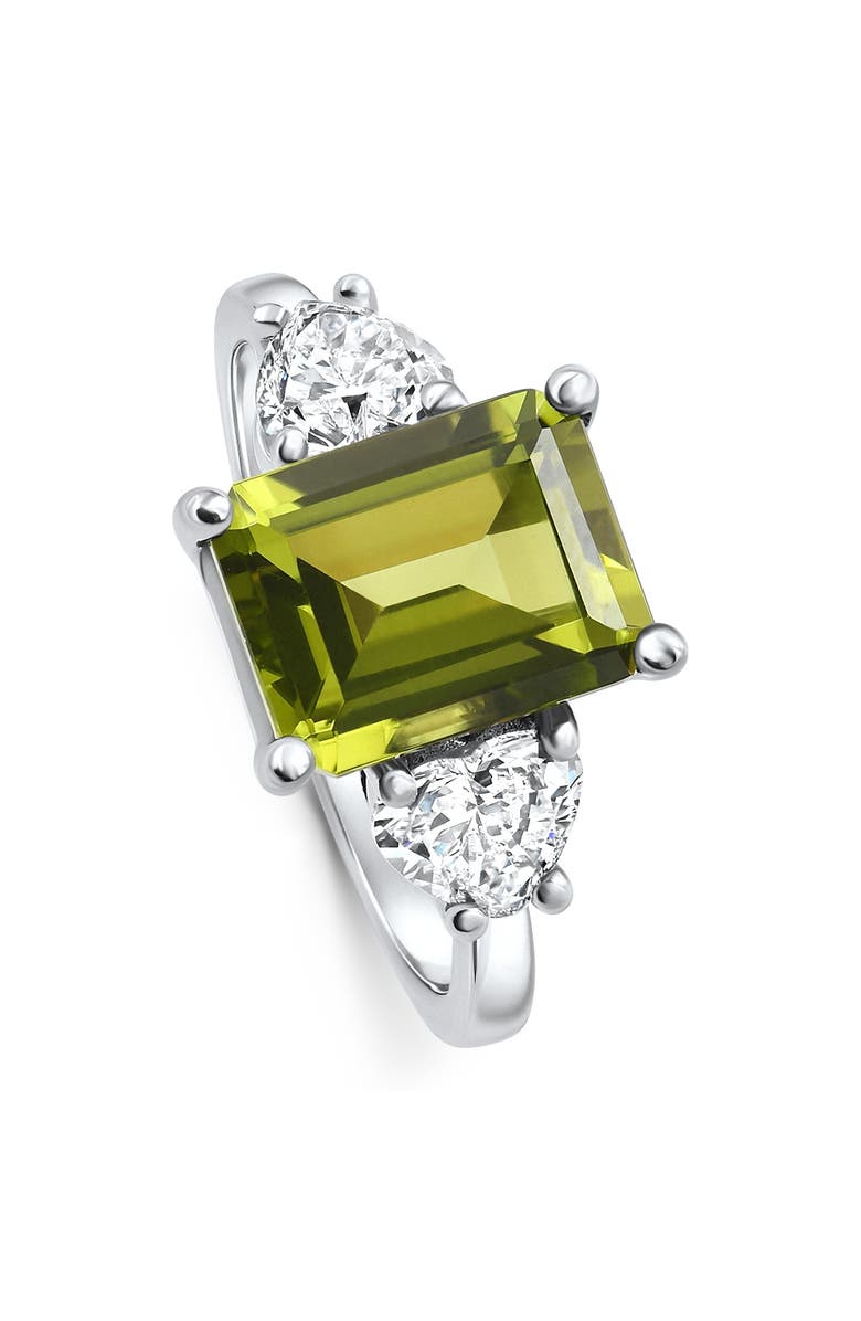 Bliss Diamond 4.15Ct Emerald Peridot & Heart Diamond Ring 14k Gold, Alternate, color, 14K White Gold