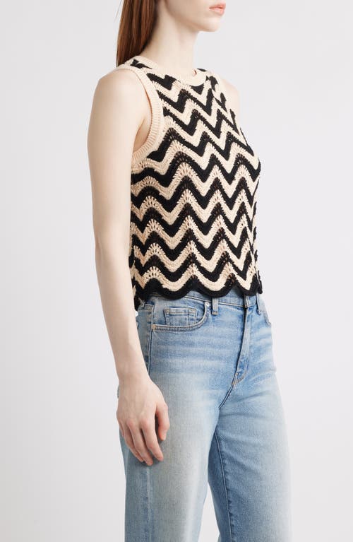 525 Kayla Chevron Open Stitch Cotton Sweater Tank In Sand Dollar Multi
