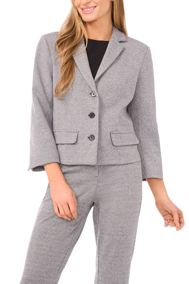 Houndstooth Crop Blazer, Main, color, RICH BLACK