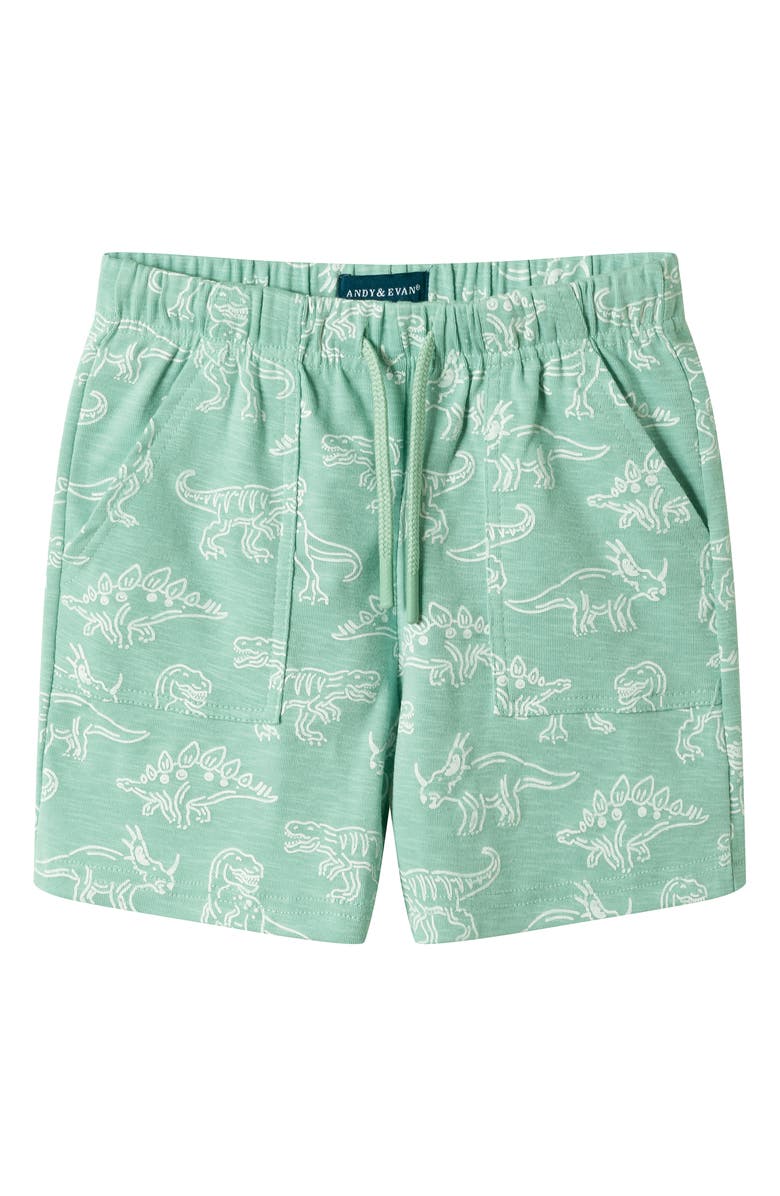 Andy & Evan Kids' Print Henley & Drawstring Shorts Set, Alternate, color, Green Dino