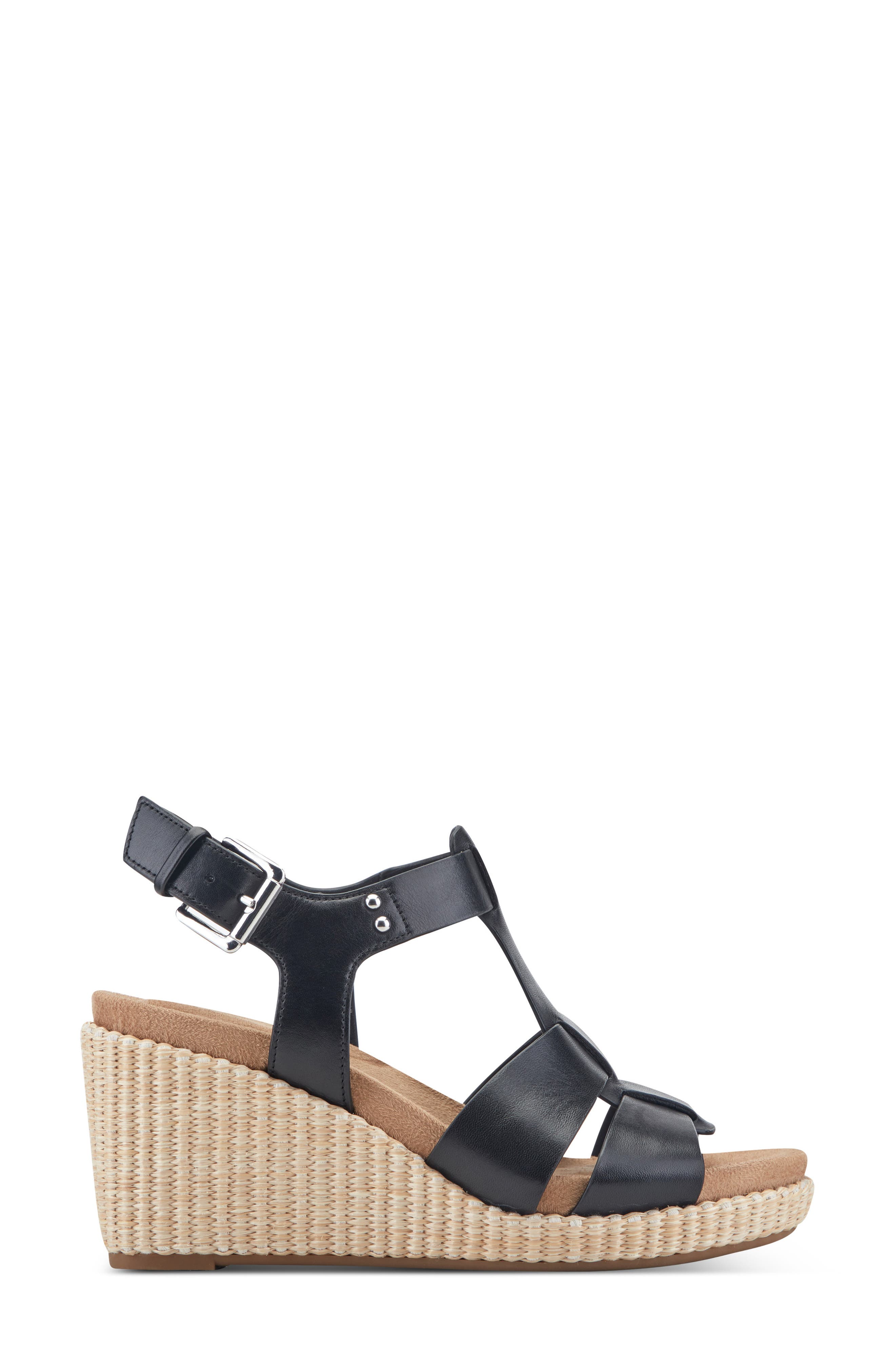 Rockport Belle Wedge Sandal, Alternate, color, Black Leather