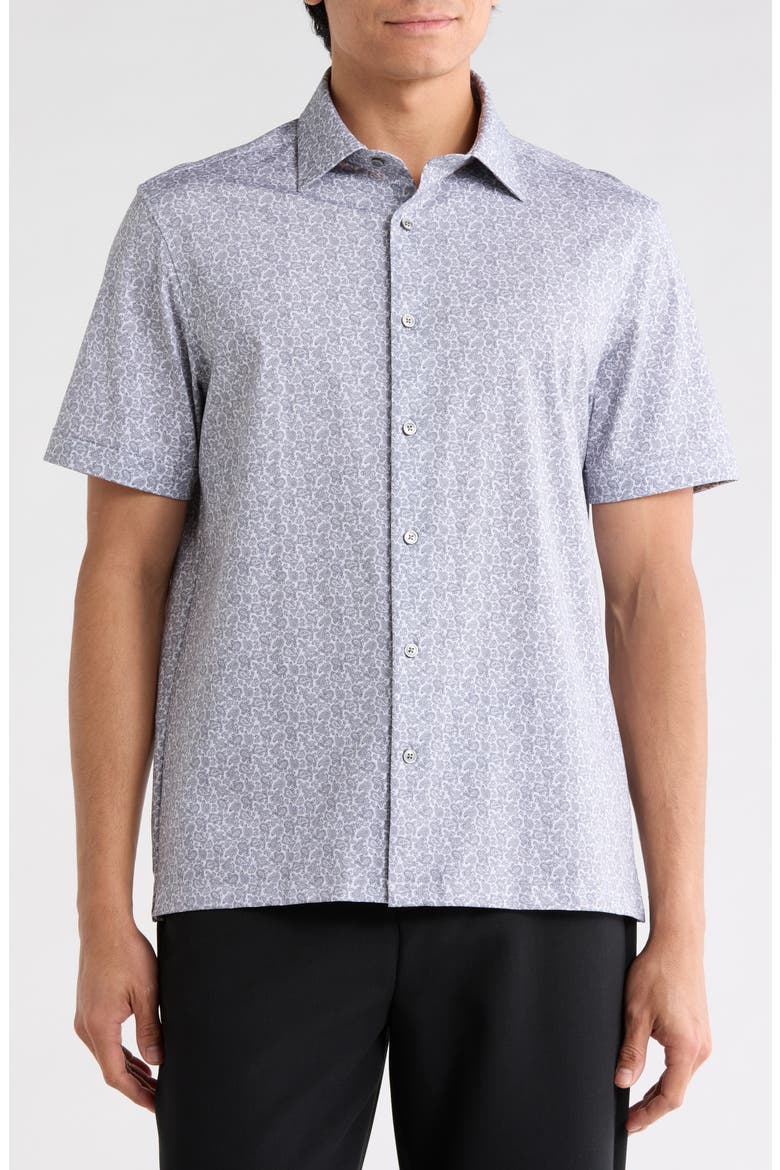 Short Sleeve Stretch Cotton Button-Up Shirt, Main, color, PLATINUM