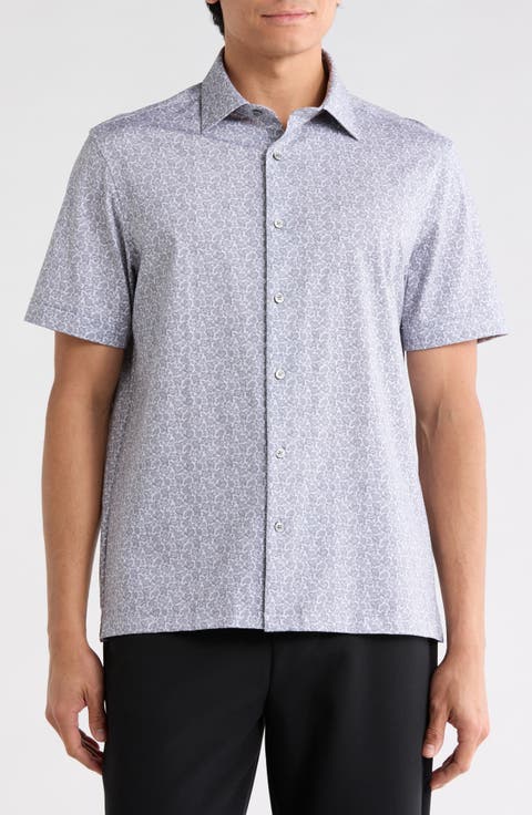 Short Sleeve Stretch Cotton Button-Up Shirt