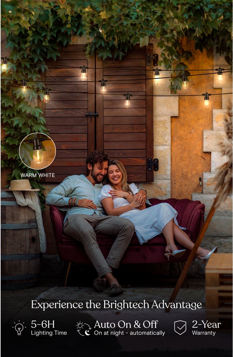 Brightech 27 ft, 12‑light Solar‑Powered Heavy Duty LED Outdoor String Lights, Weatherproof and Shatterproof Bulbs, Alternate, color, 27 Ft 12 Bulbs | Soft White