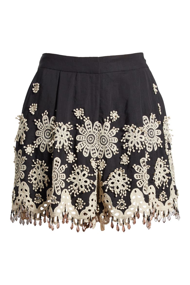 Annabel Embroidered Shorts, Alternate, color, BLACK
