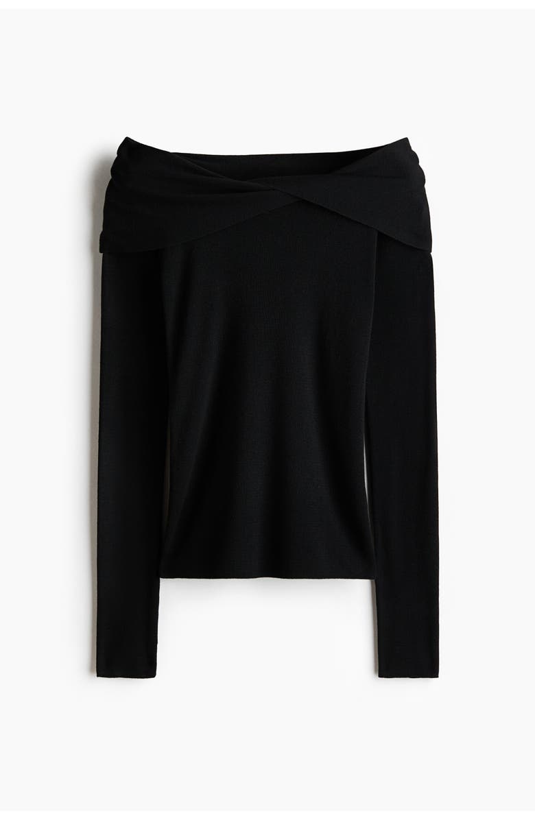 H&M Twist-detail Off-the-shoulder Top, Alternate, color, Black