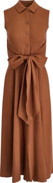 DONNA KARAN WEEKEND Sleeveless Linen Blend Shirtdress
