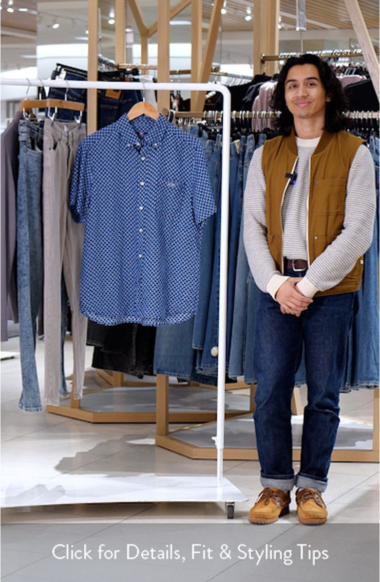 Micro Shell Print Short Sleeve Linen Button-Down Shirt, sales video thumbnail