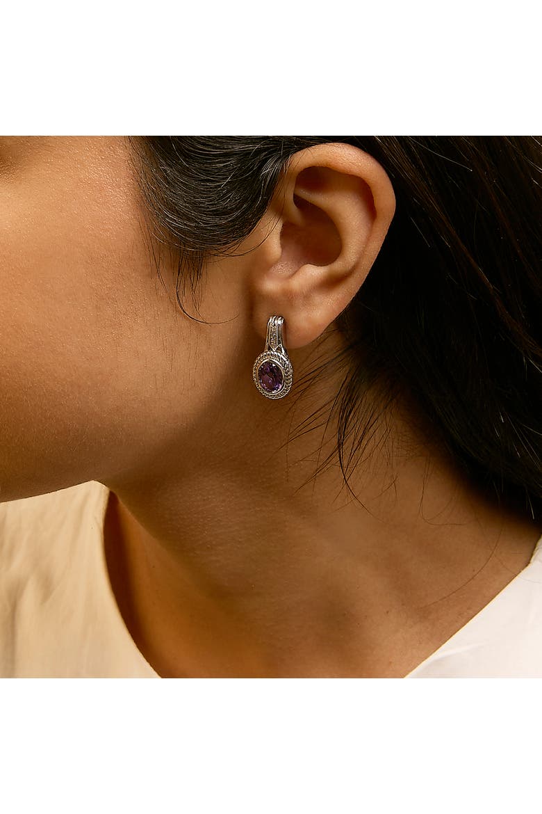 Sterling Silver Oval Purple Amethyst and Diamond Accent Rope Design Drop Earrings, Alternate, color, Silver