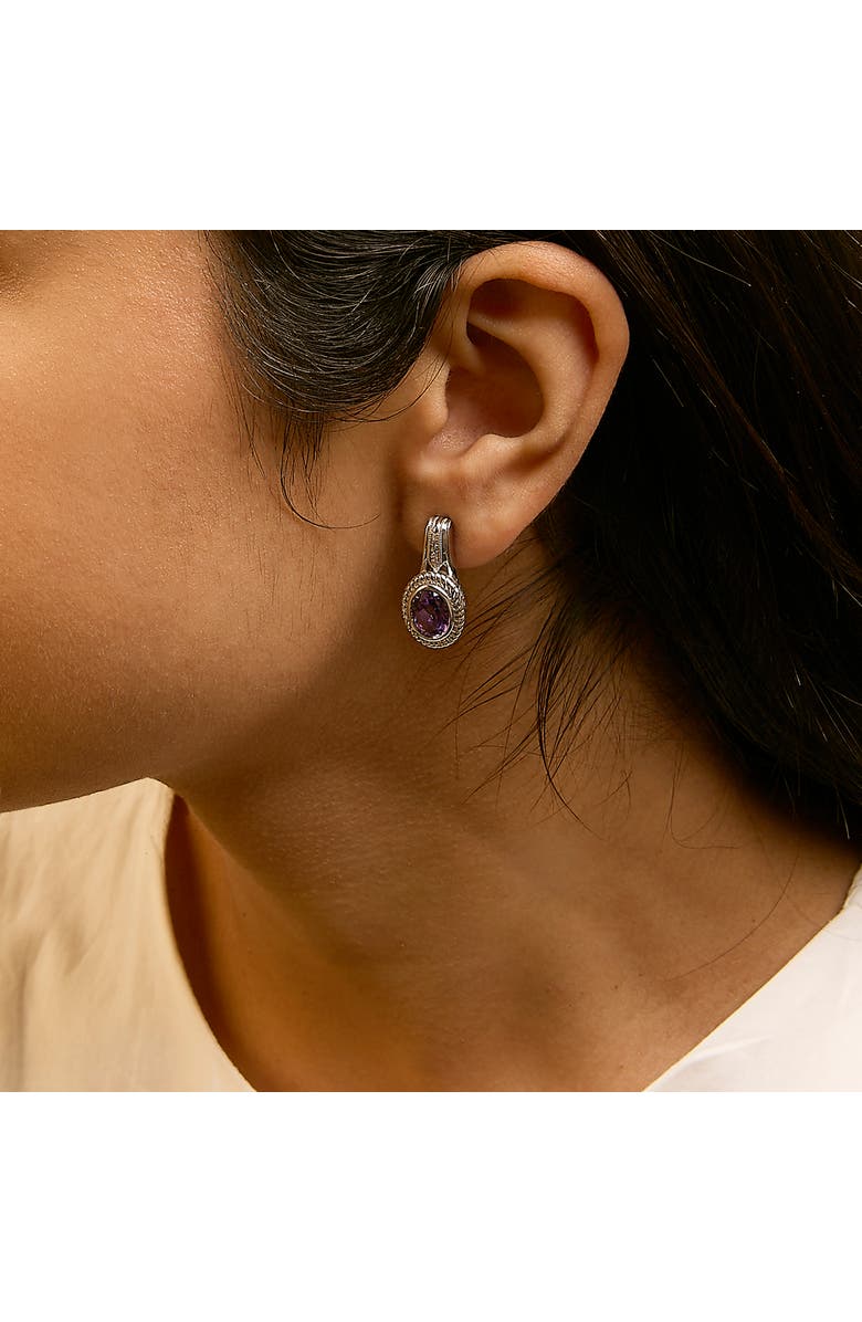 Haus of Brilliance Sterling Silver Oval Purple Amethyst and Diamond Accent Rope Design Drop Earrings, Alternate, color, Silver