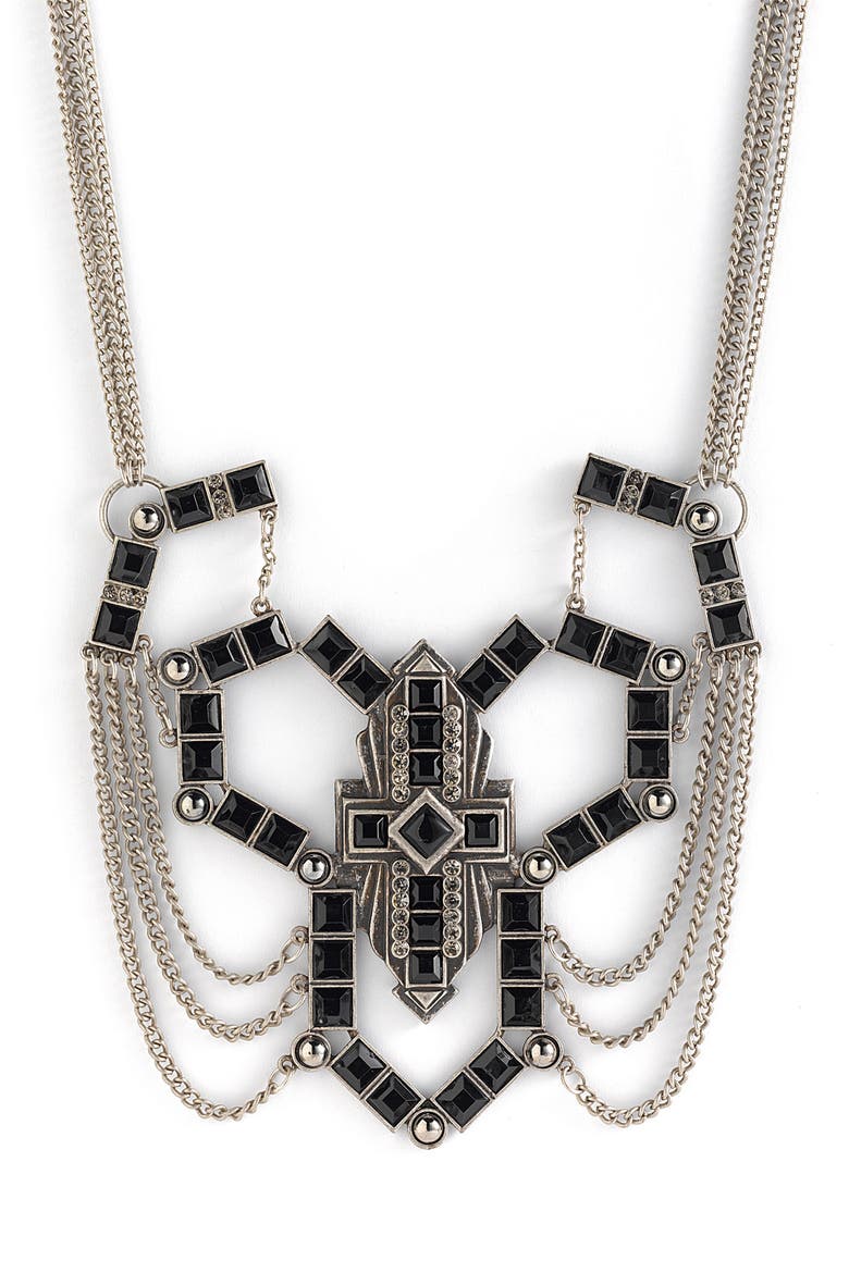 'Deco' Statement Necklace, Main, color, JET MIX/ SILVER OX