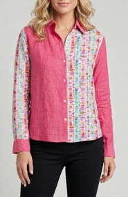 APNY Colorblock Linen Button-Up Shirt