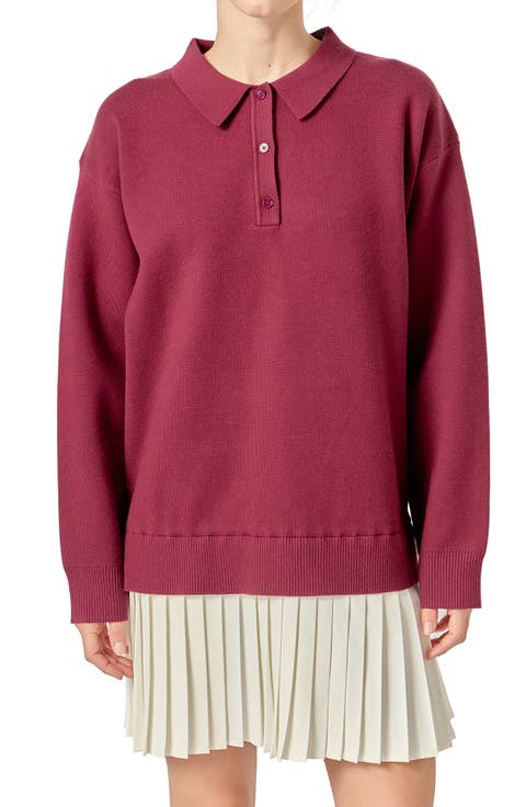 Long Sleeve Mixed Media Polo Minidress