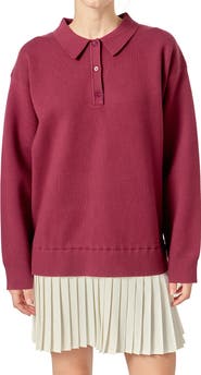 English Factory Long Sleeve Mixed Media Polo Minidress
