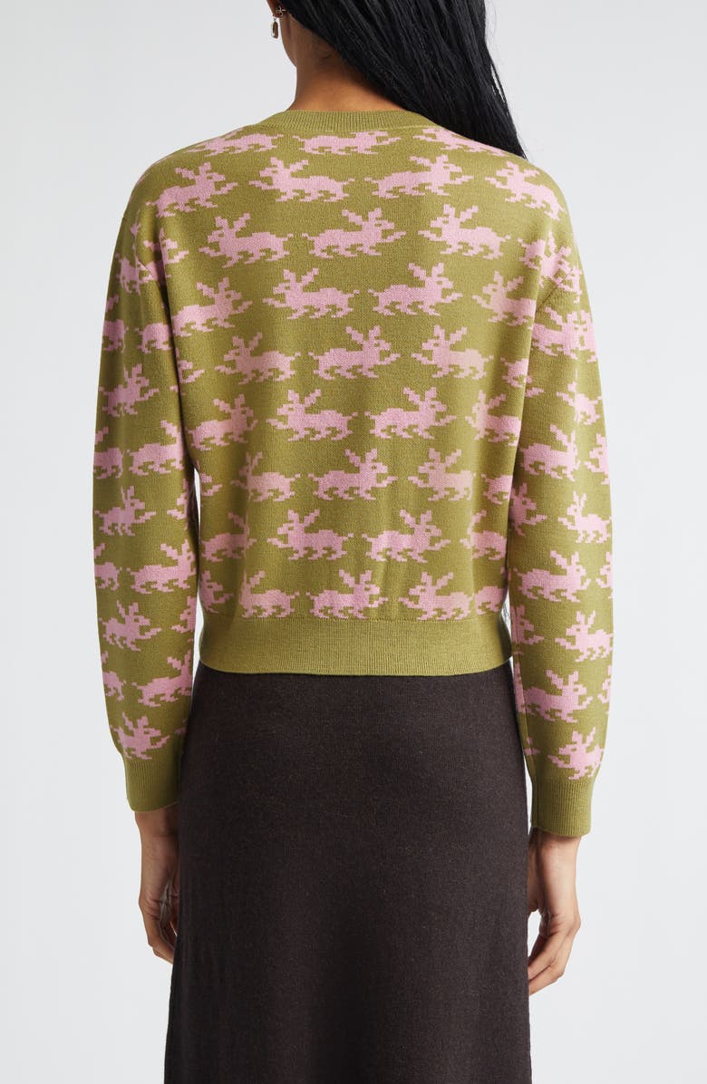 Sandy Liang Bouchette Merino Wool Jacquard Cardigan, Alternate, color, Olive Multi