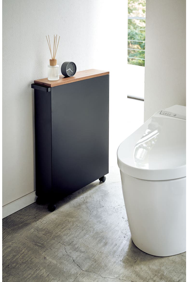 Tower Slim Rolling Bathroom Cabinet, Alternate, color, BLACK