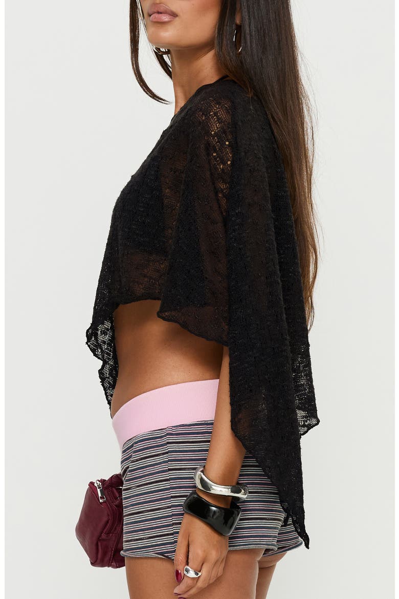 Nelinda Sheer One-Shoulder Poncho, Alternate, color, BLACK