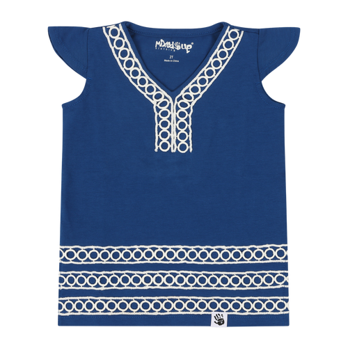 Mixed Up Clothing Girls Burda Tunic & Short Set In Sodalite Blue/jacquard Stripe