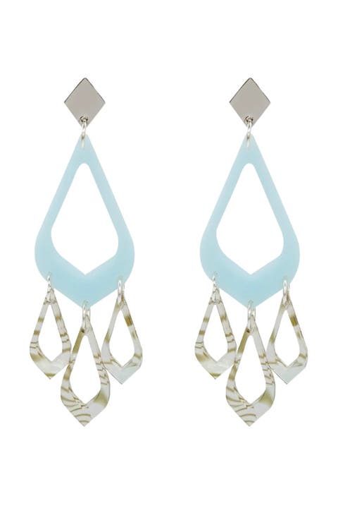 Feather Drop Earrings - Island Blue & Shell