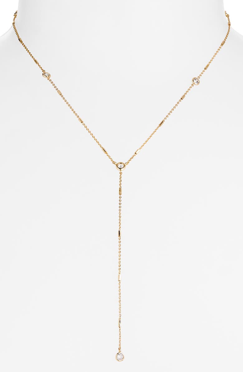 NORDSTROM RACK Bezel Set Cubic Zirconia Station Y-Necklace, Alternate, color, Clear- Gold