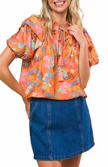 FLYING TOMATO Printed Split Neck Top