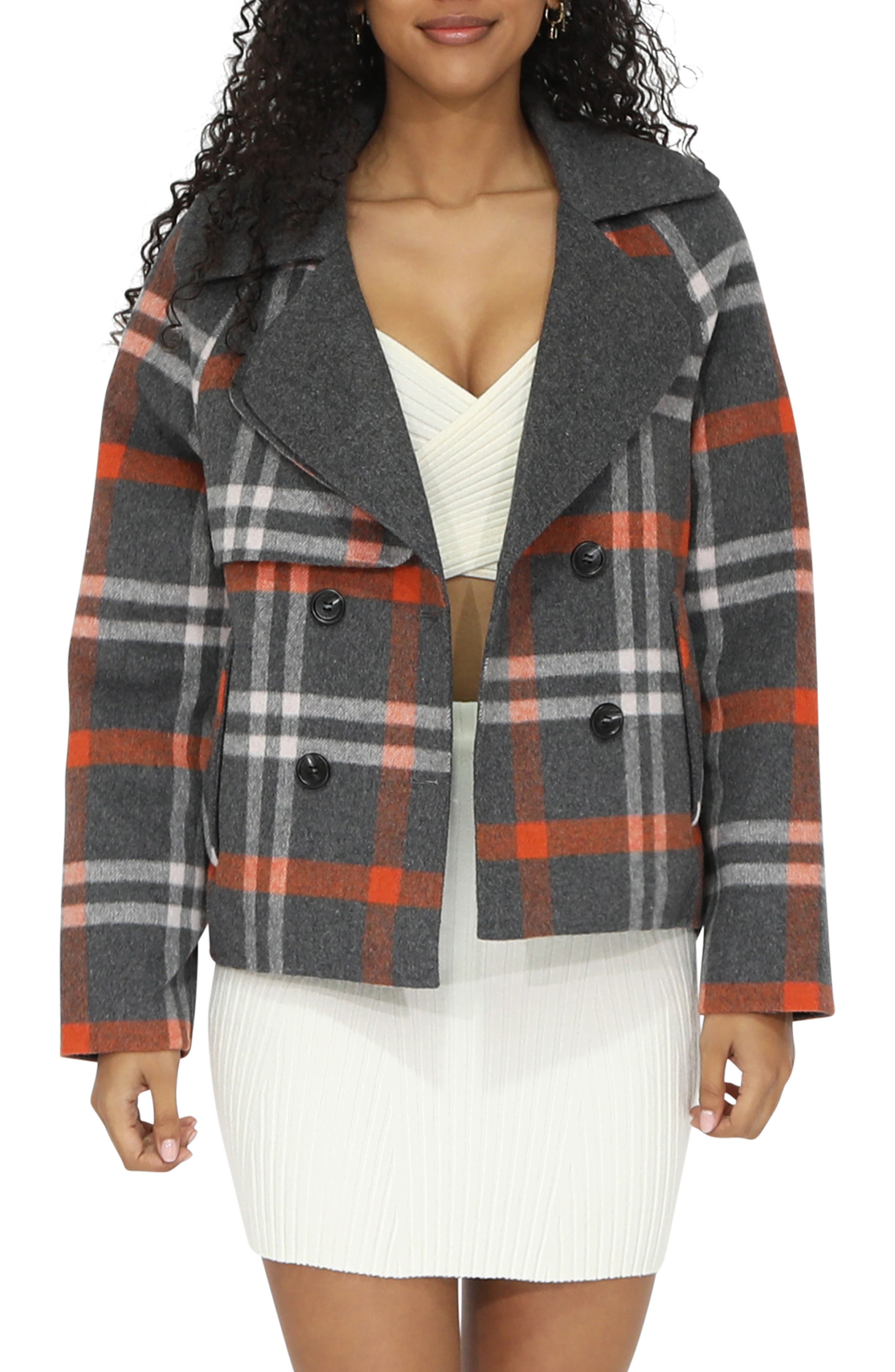 Belle & Bloom I'm Yours Plaid Wool Blend Peacoat