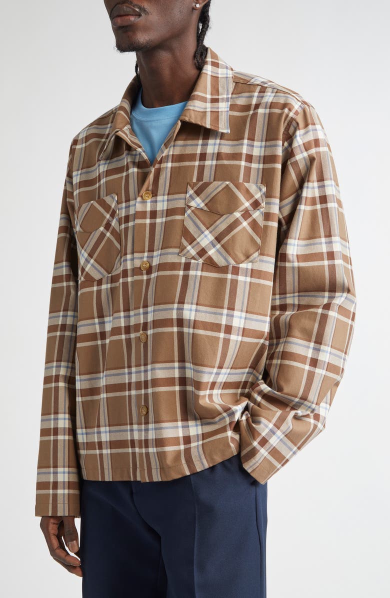 STOCKHOLM SURFBOARD CLUB Club Plaid Organic Cotton Overshirt, Alternate, color, Brown Check
