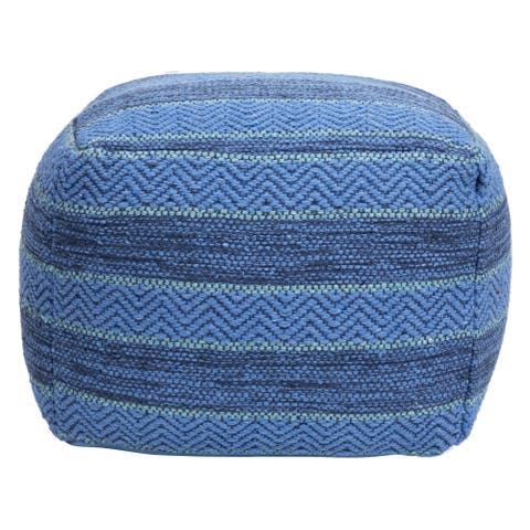 Striped Woven Cotton Square Pouf - 14" - Blue