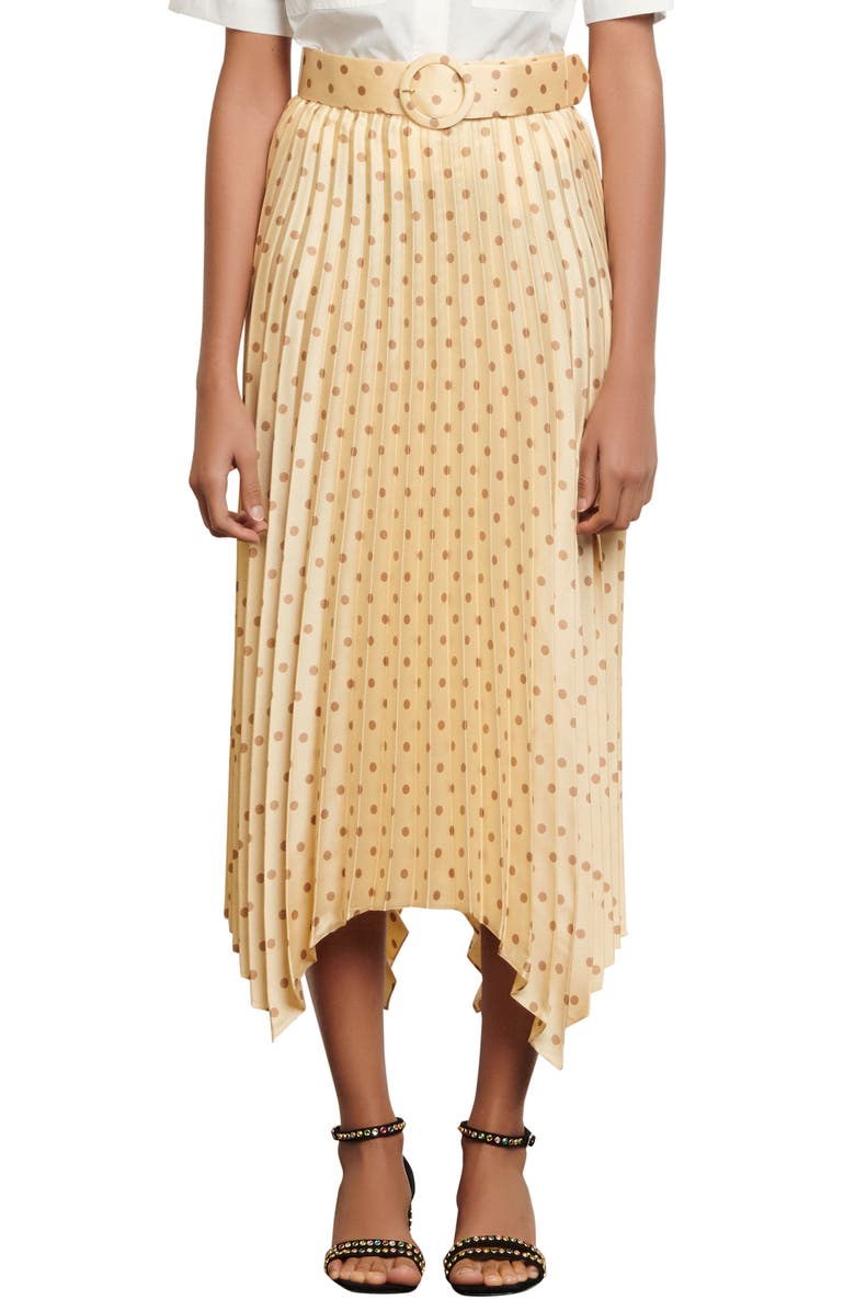 SANDRO Polka Dot Pleat Skirt, Main, color,