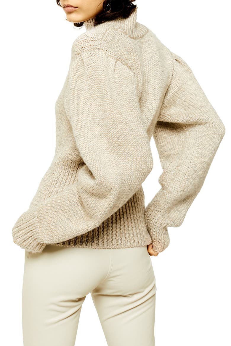 Banana Sleeve Funnel Neck Sweater, Alternate, color, BEIGE