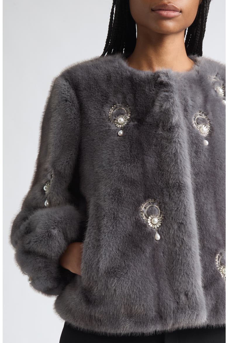 Pearl Drop Faux Fur Jacket, Alternate, color, CITY SKYLINE