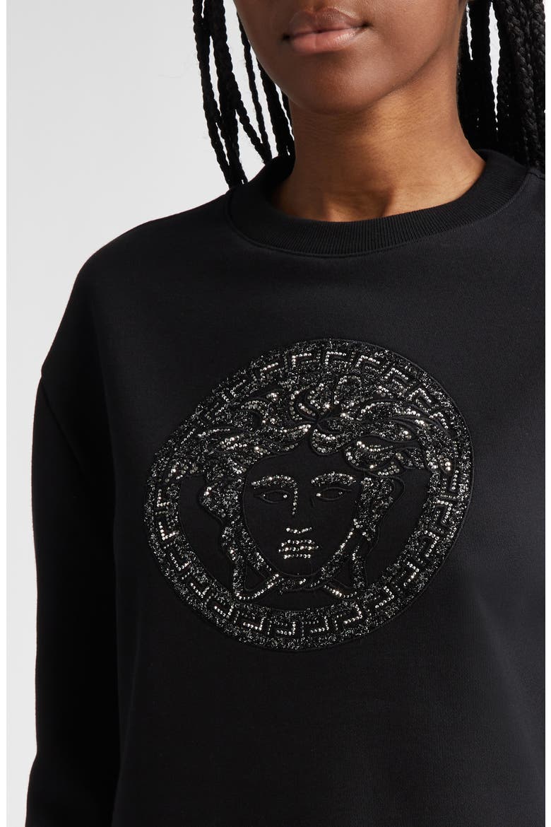 Crystal Embellished Medusa Sweatshirt, Alternate, color, BLACK