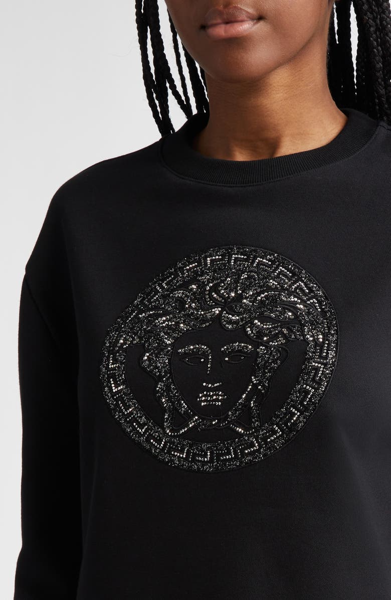 Versace Crystal Embellished Medusa Sweatshirt, Alternate, color, 
