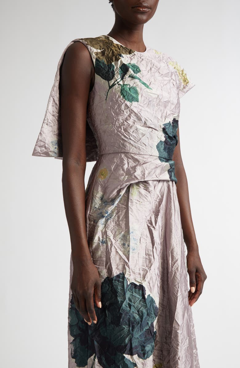 Erdem Floral Print Asymmetric Drape Satin Dress, Alternate, color, 