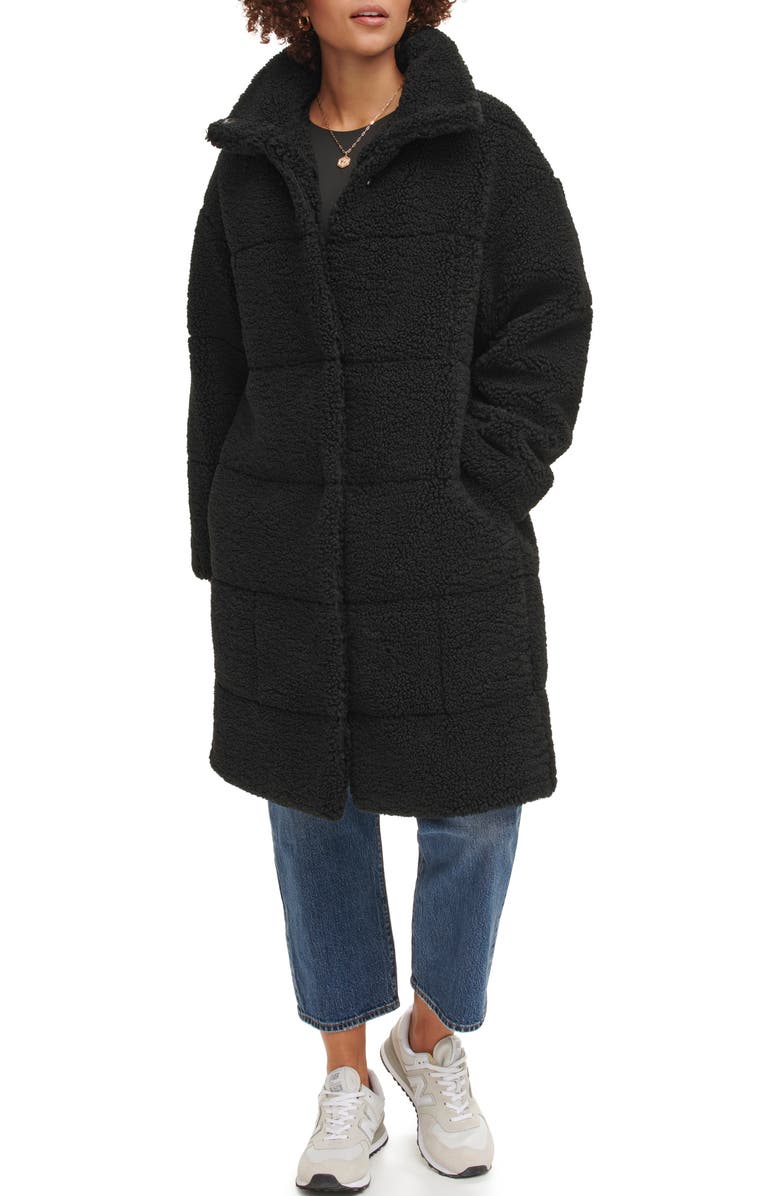 Levi's Quilted Fleece Long Teddy Coat, Main, color, Black