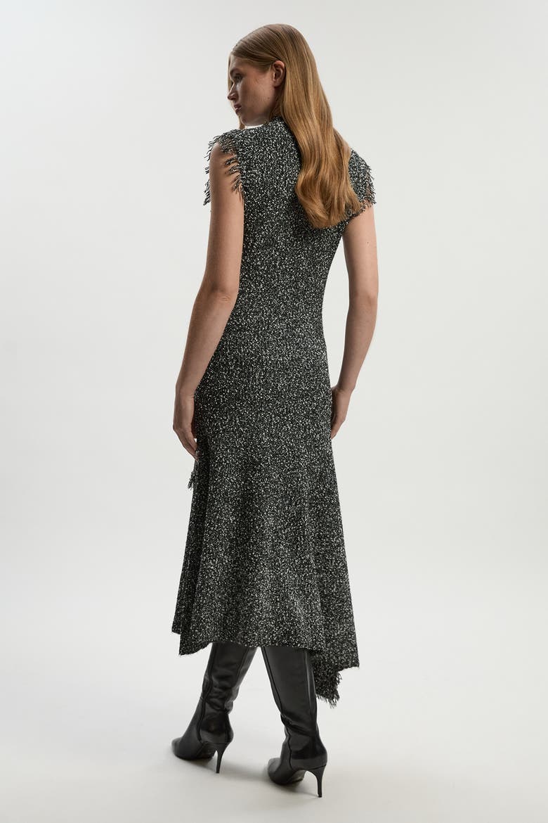 Tweed Yarn Fringe Trim Knitted Dress, Alternate, color, Black