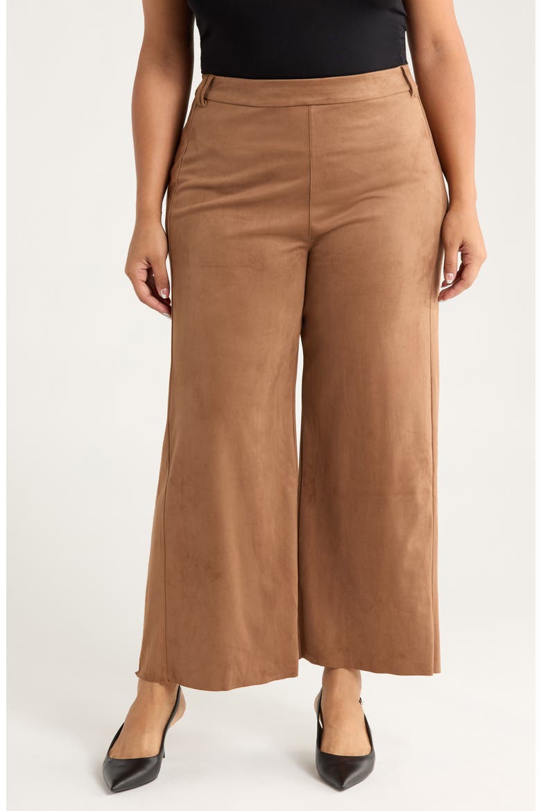 Vionette Faux Suede Wide Leg Pants, Main, color, LUX CAMEL