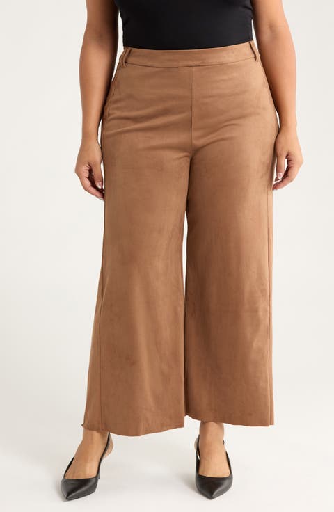 Vionette Faux Suede Wide Leg Pants (Plus)