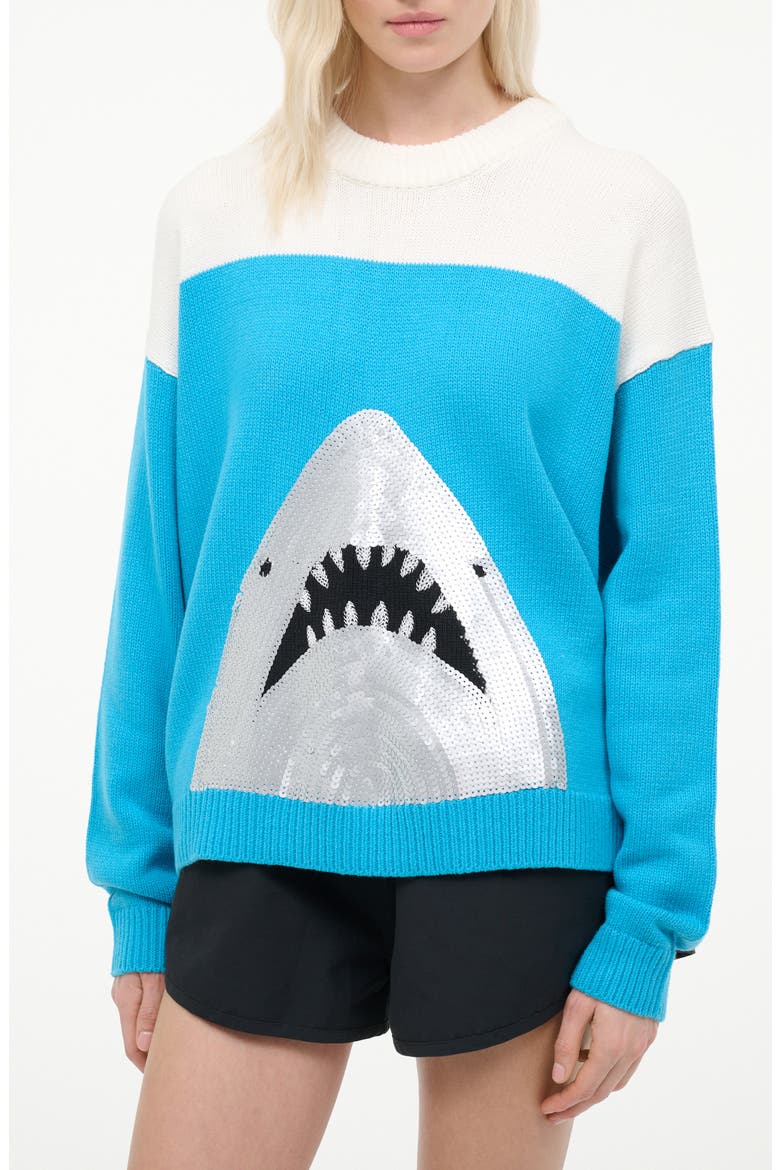 Reya Sequin Shark Cotton Blend Sweater, Main, color, GREAT WHITE