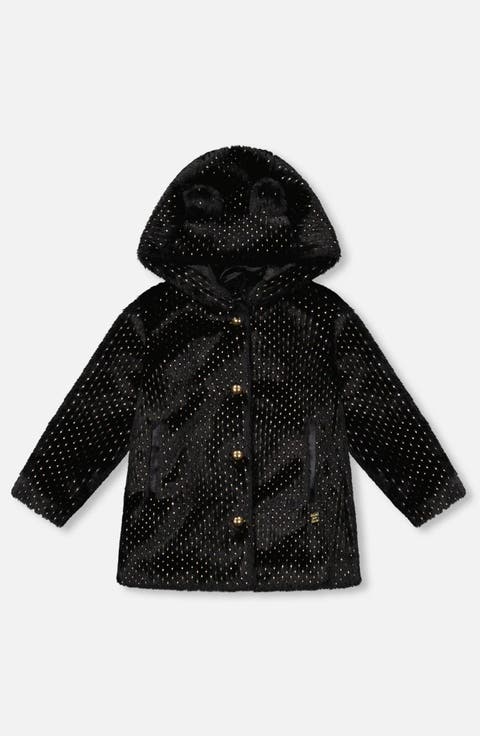 Bear Faux Fur Coat with Gold Polka Dots (Toddler & Little Kid)