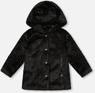 Deux par Deux Bear Faux Fur Coat with Gold Polka Dots