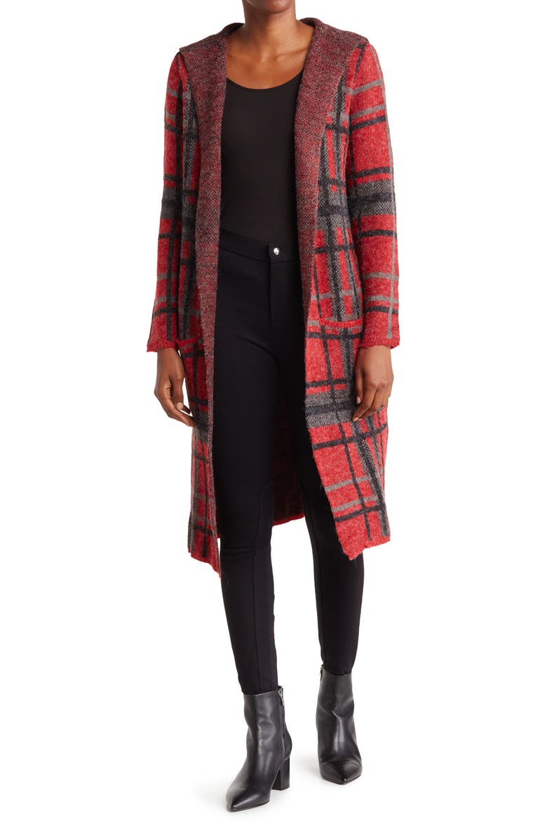 Joseph A Plaid Hooded Maxi Cardigan, Main, color,